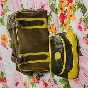 Vintage leather bowling bag style purse and clutch by Latico
